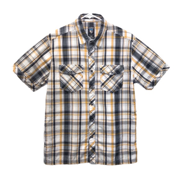 Kuhl Other - KUHL Shirt Mens Medium Black Yellow Plaid Button Up Short Sleeve Mountain Suncel